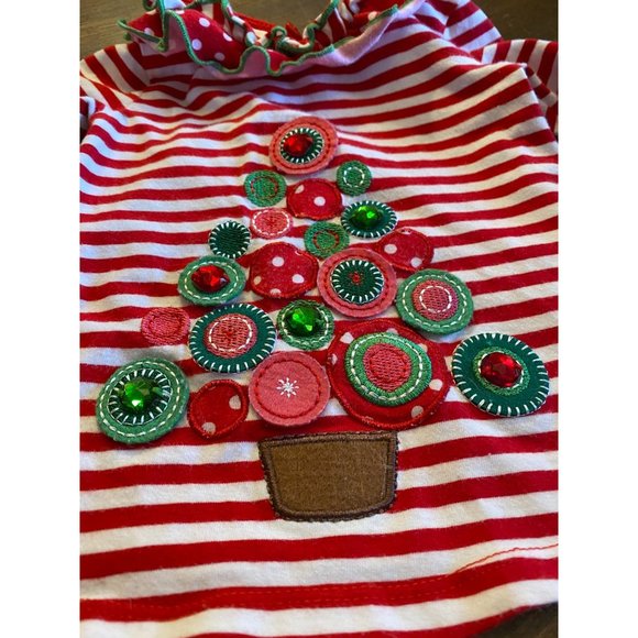Bonnie Baby 3-6 month Christmas Tree Dress Red Stripe Holiday Ruffles - Picture 2 of 5